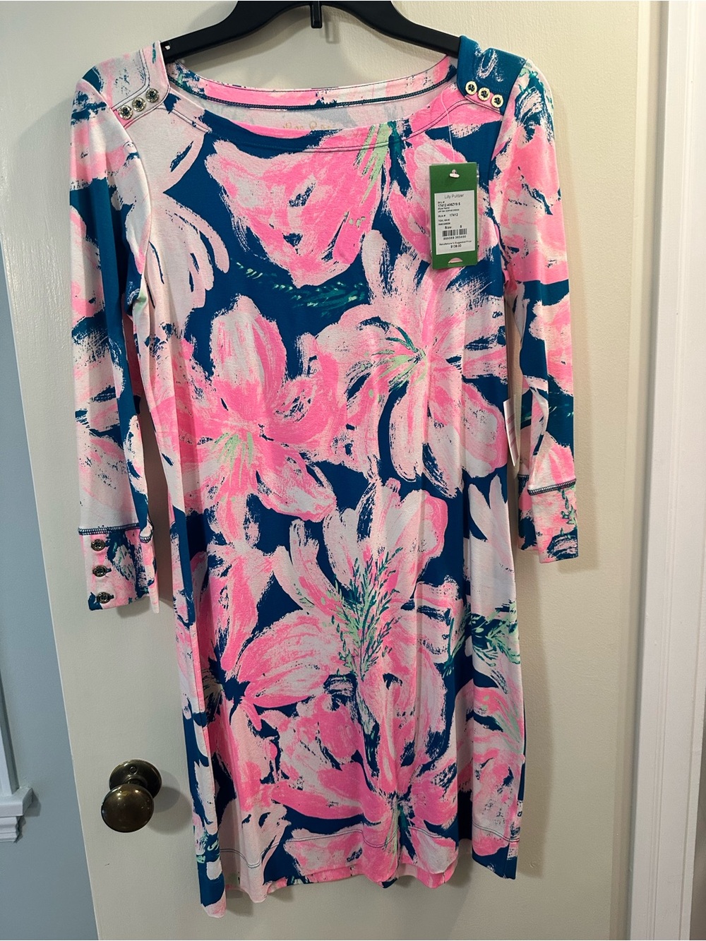 Lilly Pulitzer Navy, Pink & White Floral Long-Sleeve Shift Dress